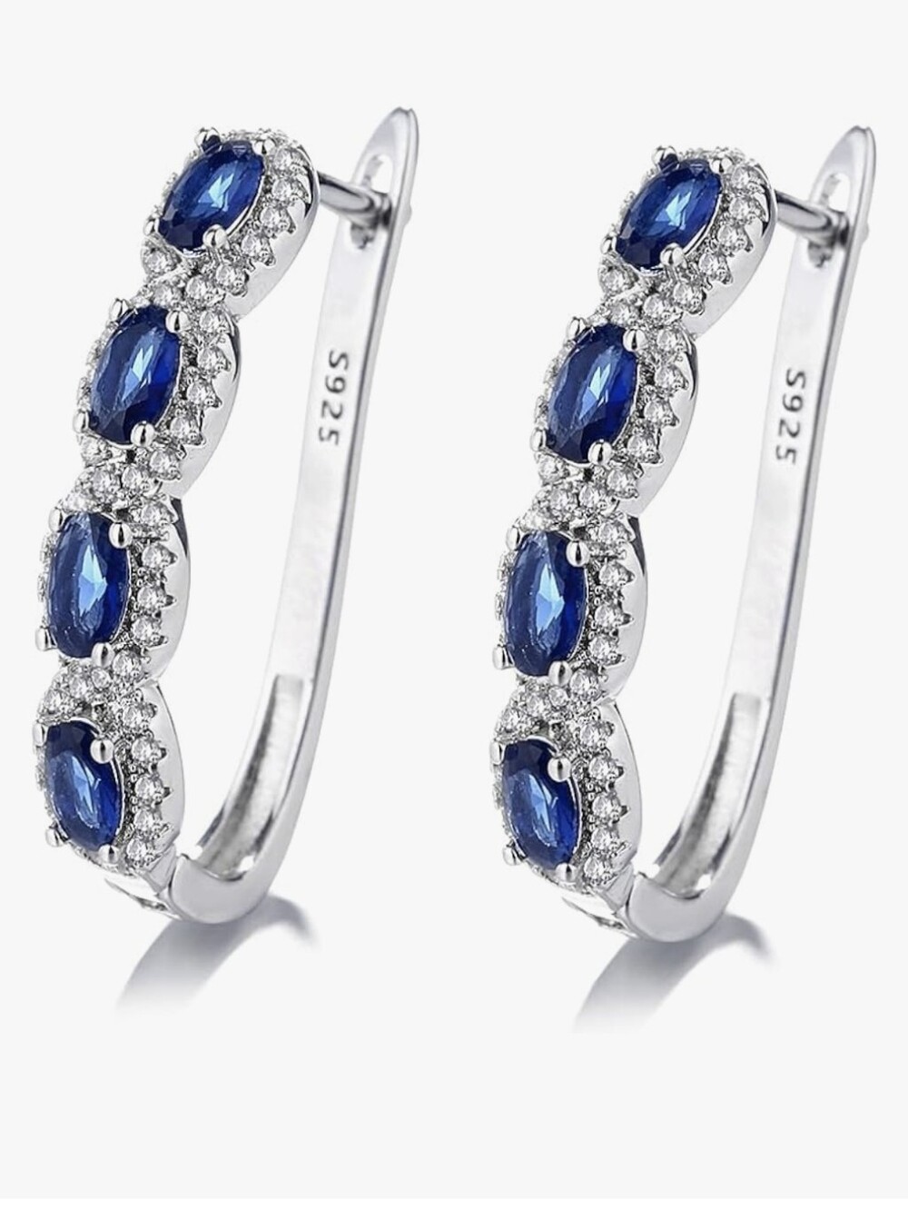 Sterling Silver Blue Sapphire Hoop Earrings
